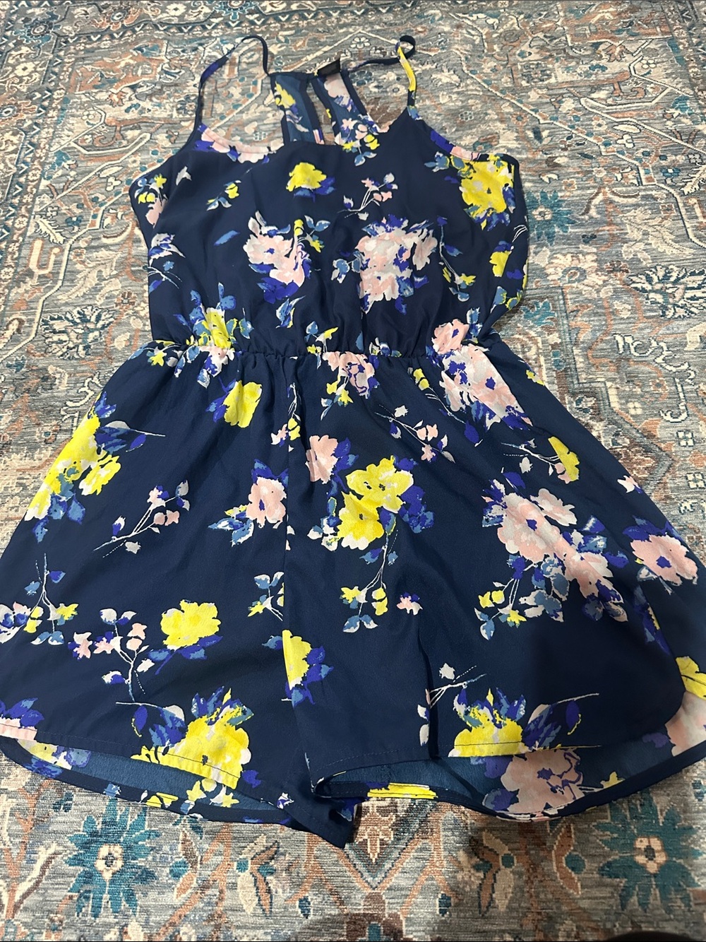 Navy Floral Romper - Yellow & Pink Floral